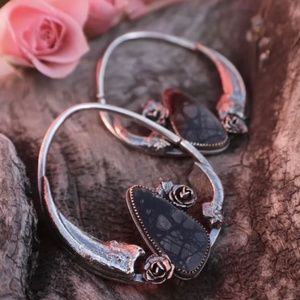 Handcrafted sterling silver weighted earrings with jasper stone